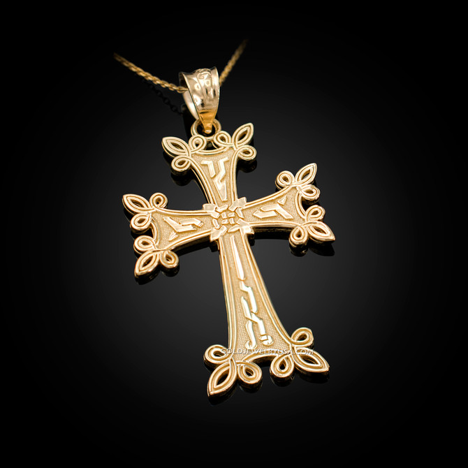 Yellow Gold Armenian Reversible Cross Pendant Necklace