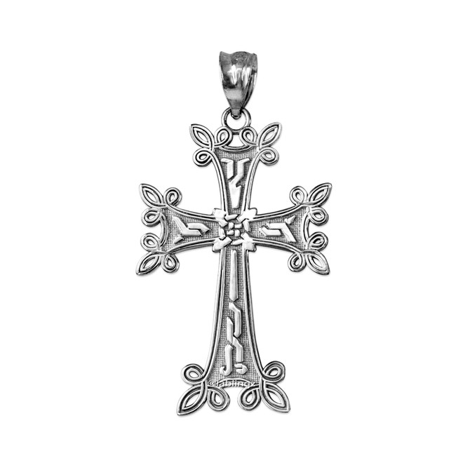 White Gold Armenian Reversible Cross Pendant Necklace