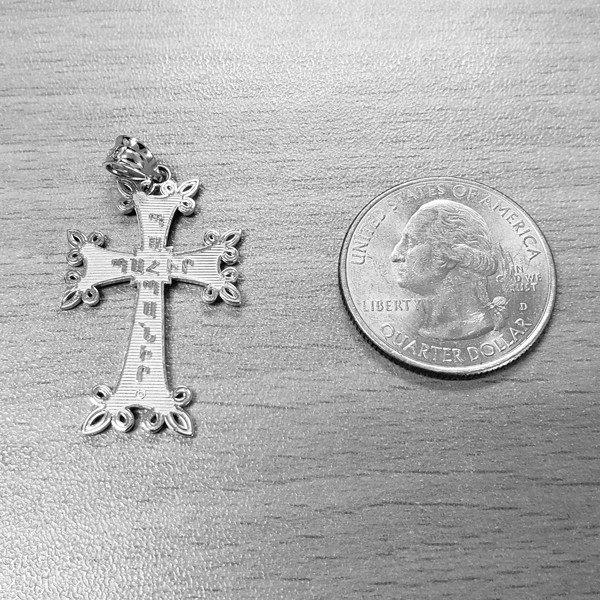 White Gold Armenian Reversible Cross Pendant Necklace