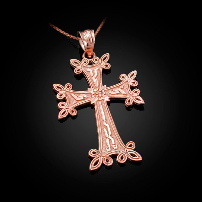 Rose Gold Armenian Reversible Cross Pendant Necklace