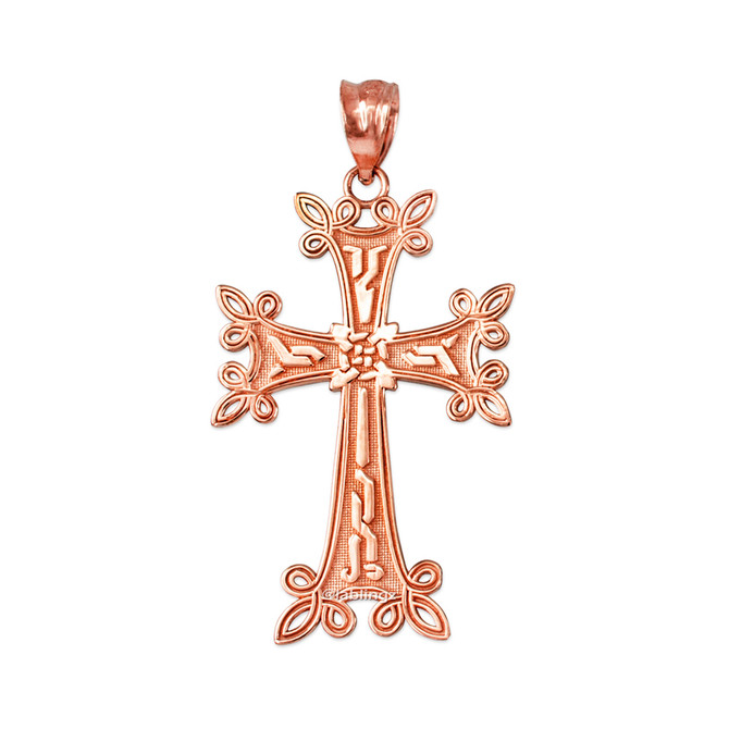 Rose Gold Armenian Reversible Cross Pendant Necklace