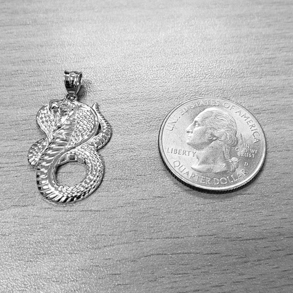 White Gold King Cobra Snake Pendant Necklace
