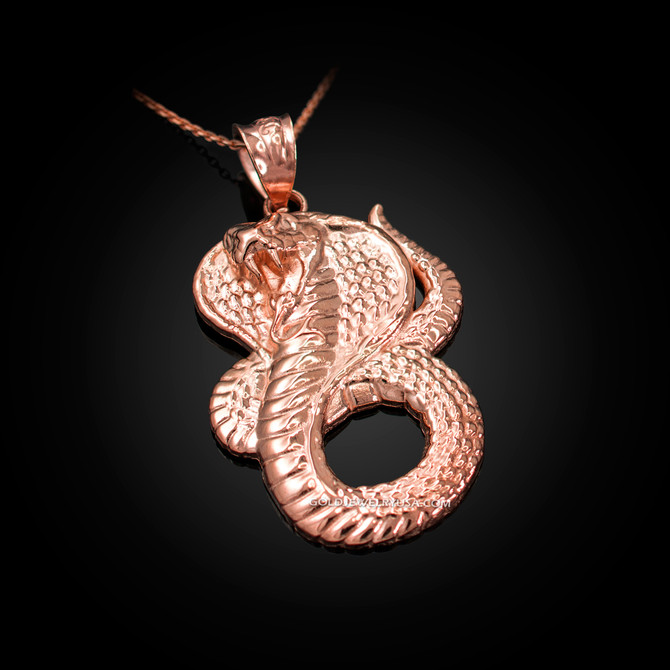 Rose Gold King Cobra Snake Pendant Necklace
