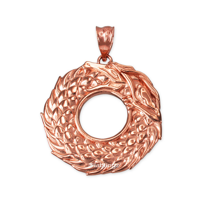 Rose Gold Ouroboros Dragon Pendant Necklace