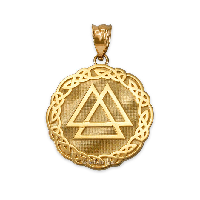 Yellow Gold Celtic Valknut Viking Warrior Pendant Necklace