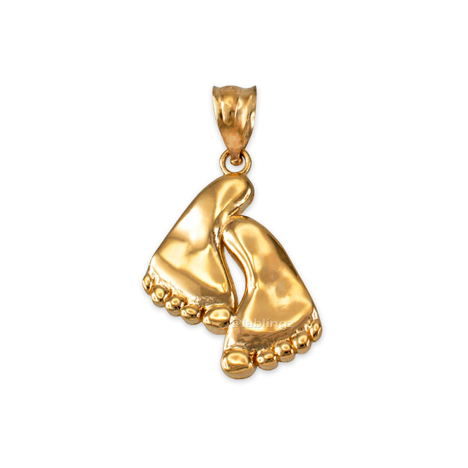 Yellow Gold Baby feet Pendant Necklace