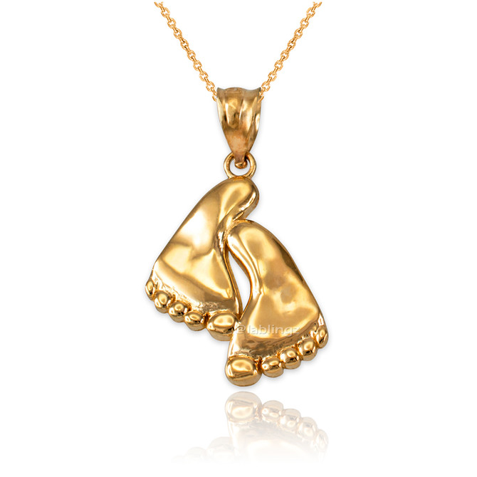 Yellow Gold Baby feet Pendant Necklace