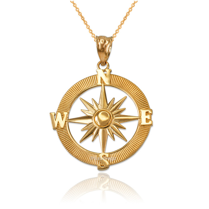 Yellow Gold Compass Pendant Necklace