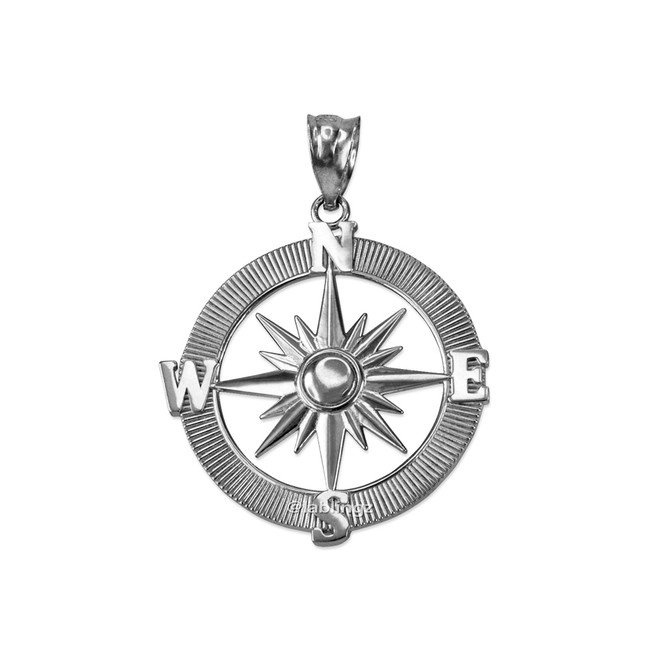 White Gold Compass Pendant Necklace