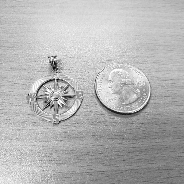 White Gold Compass Pendant Necklace
