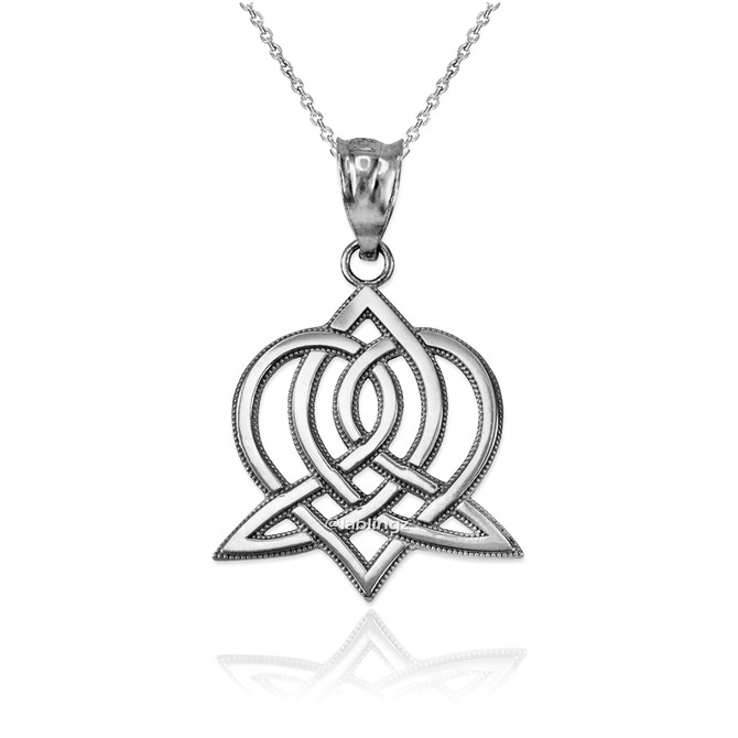 White Gold Celtic Heart Pendant Necklace