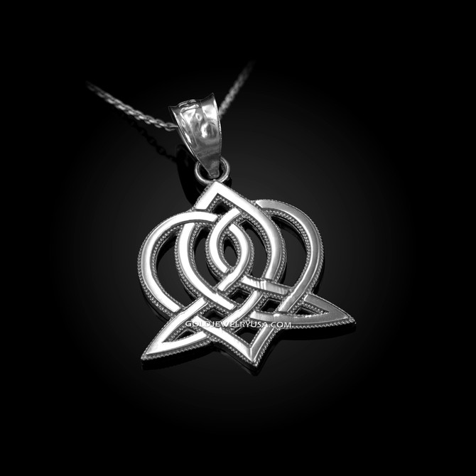 White Gold Celtic Heart Pendant Necklace