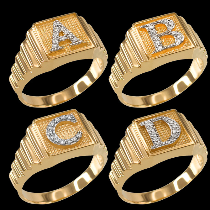 Yellow Gold A-Z Diamond Letter Initial Square Ring