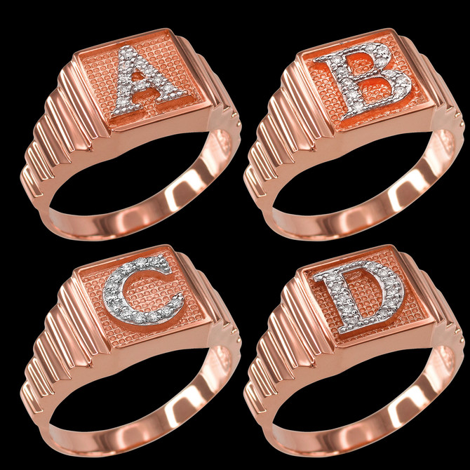 Rose Gold Diamond A-Z Letter Initial Square Ring