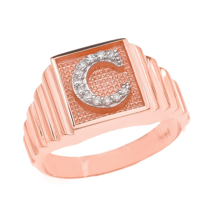 Rose Gold Diamond A-Z Letter Initial Square Ring