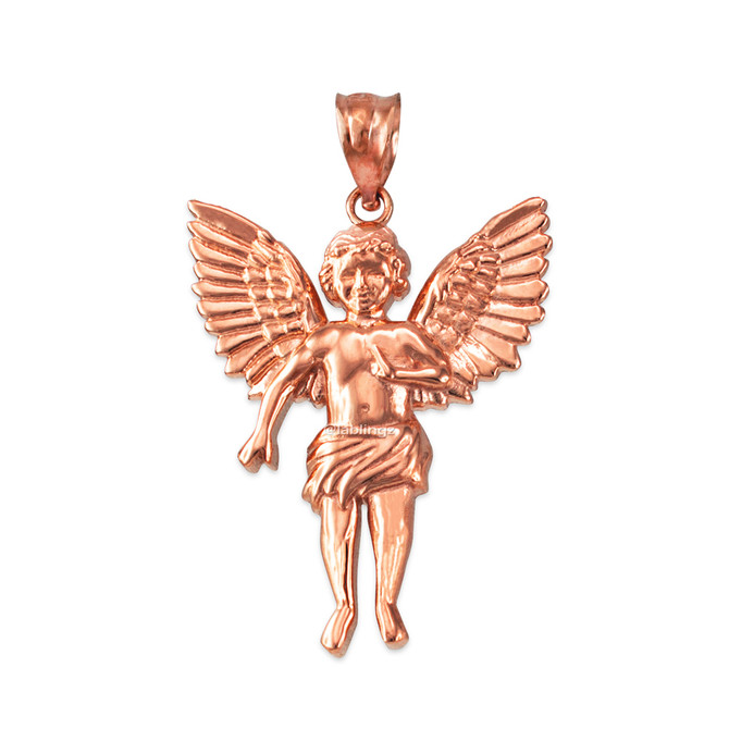 Rose Gold Cherub Guardian Angel Pendant Necklace (L)