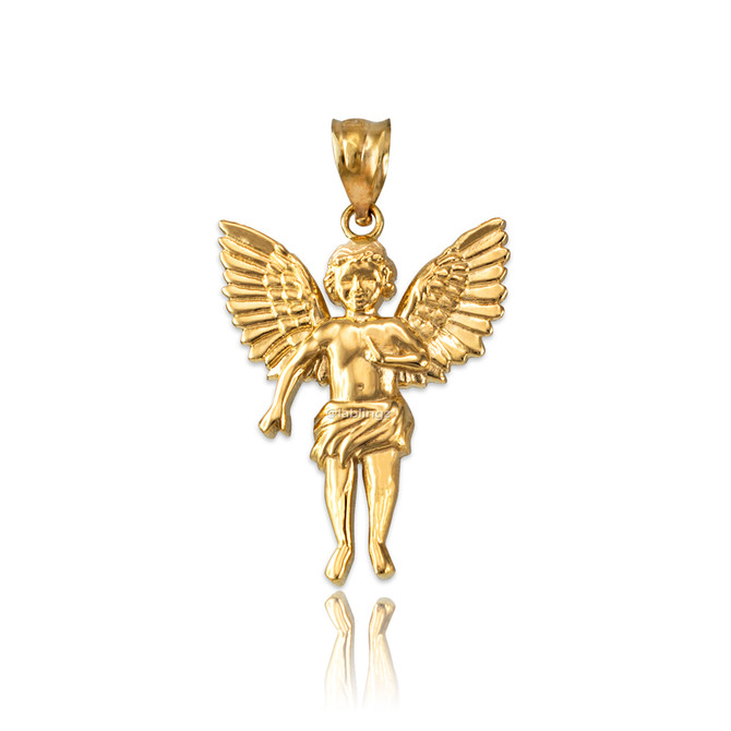 Yellow Gold Cherub Guardian Angel Pendant Necklace (S)