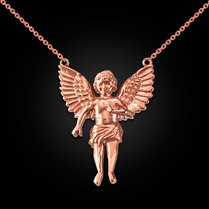 14K Rose Gold Cherub Guardian Angel Necklace (L)
