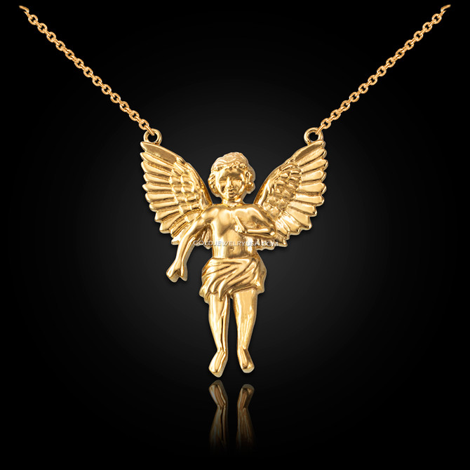 14K Yellow Gold Cherub Guardian Angel Necklace (S)
