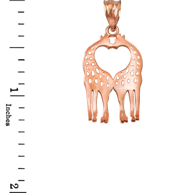 Rose Gold Open Heart Kissing Giraffes Charm Necklace