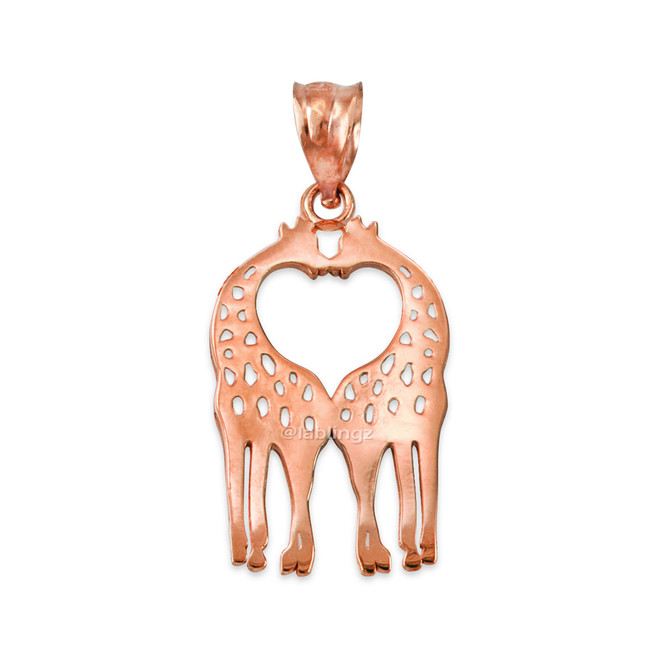 Rose Gold Open Heart Kissing Giraffes Charm Necklace