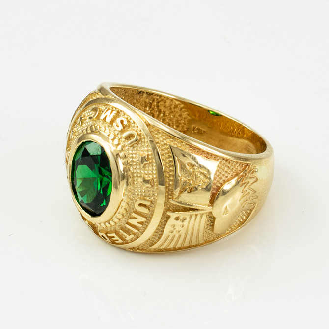 Yellow Gold US Marine Core USMC Mens Birthstone Ring
