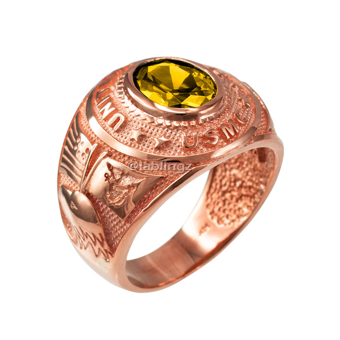 Rose Gold US Marine Core USMC Mens Birthstone Ring