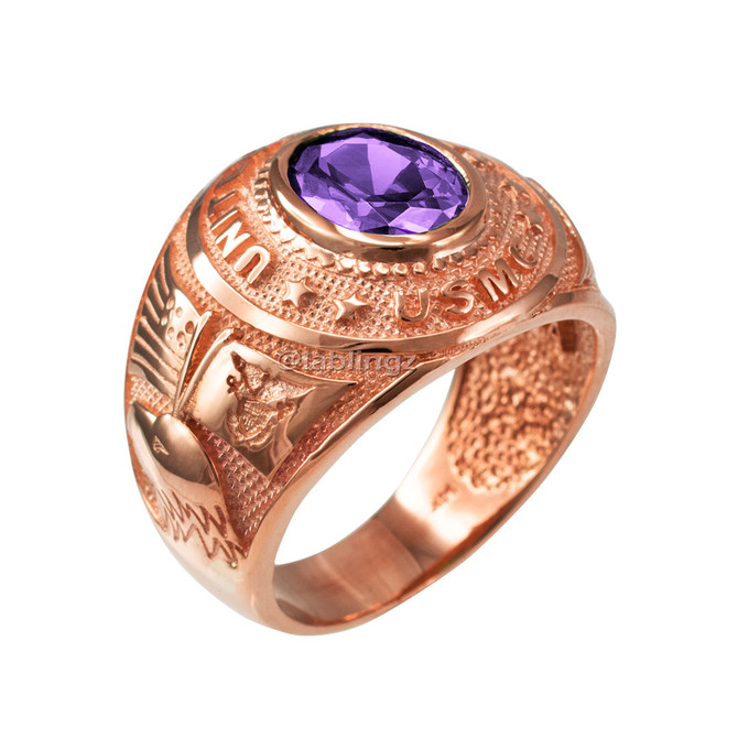 Rose Gold US Marine Core USMC Mens Birthstone Ring
