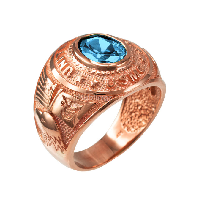 Rose Gold US Marine Core USMC Mens Birthstone Ring
