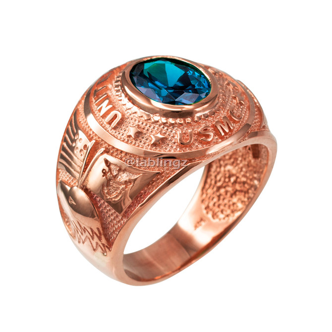 Rose Gold US Marine Core USMC Mens Birthstone Ring