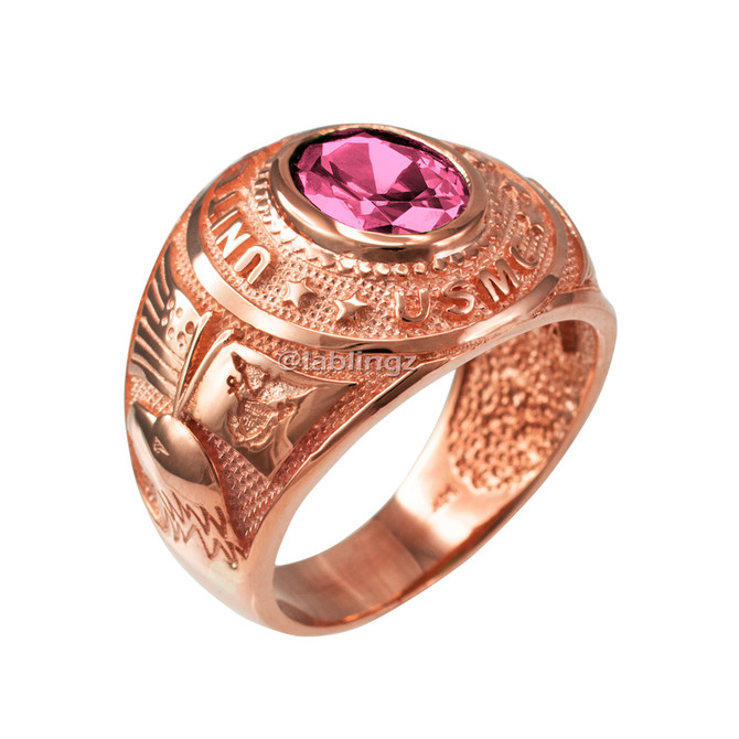 Rose Gold US Marine Core USMC Mens Birthstone Ring