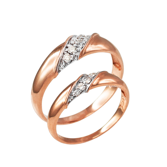 Diamond Wedding Ring Band Duo Set in Rose Gold