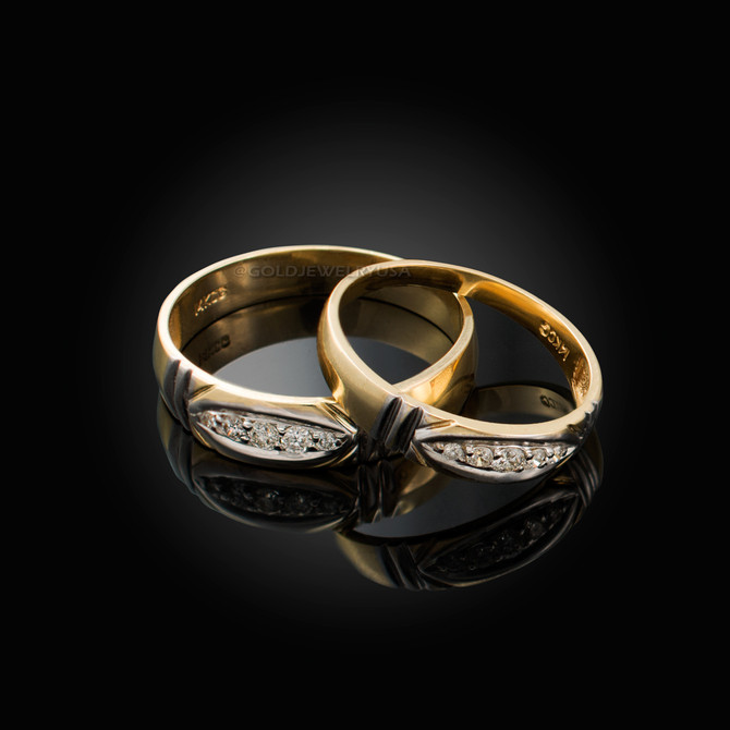 Diamond Wedding Ring Band Set in Yellow Gold