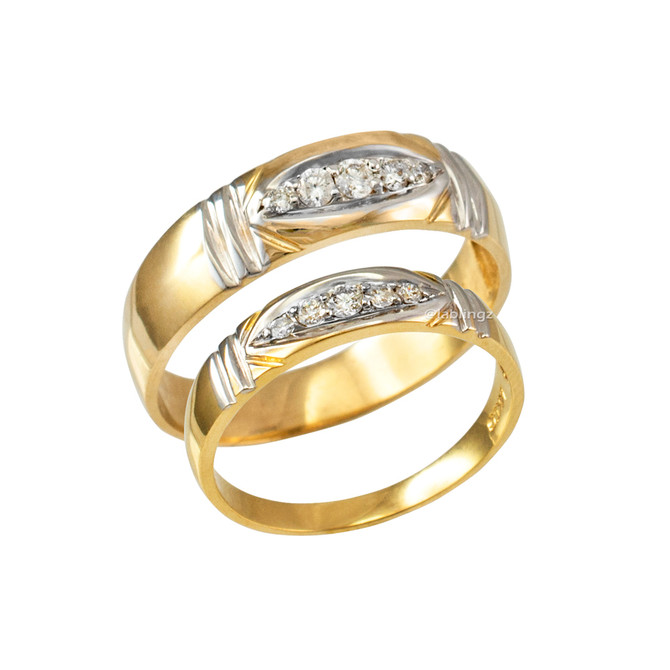 Diamond Wedding Ring Band Set in Yellow Gold