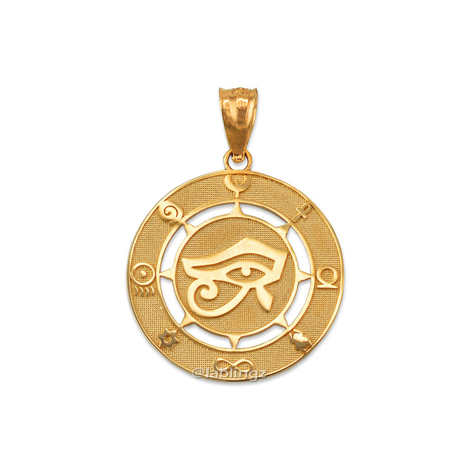 Yellow Gold Eye of Horus Good Luck Amulet Pendant Necklace