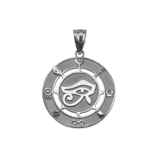 White Gold Eye of Horus Good Luck Amulet Pendant Necklace
