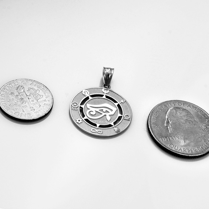 White Gold Eye of Horus Good Luck Amulet Pendant Necklace