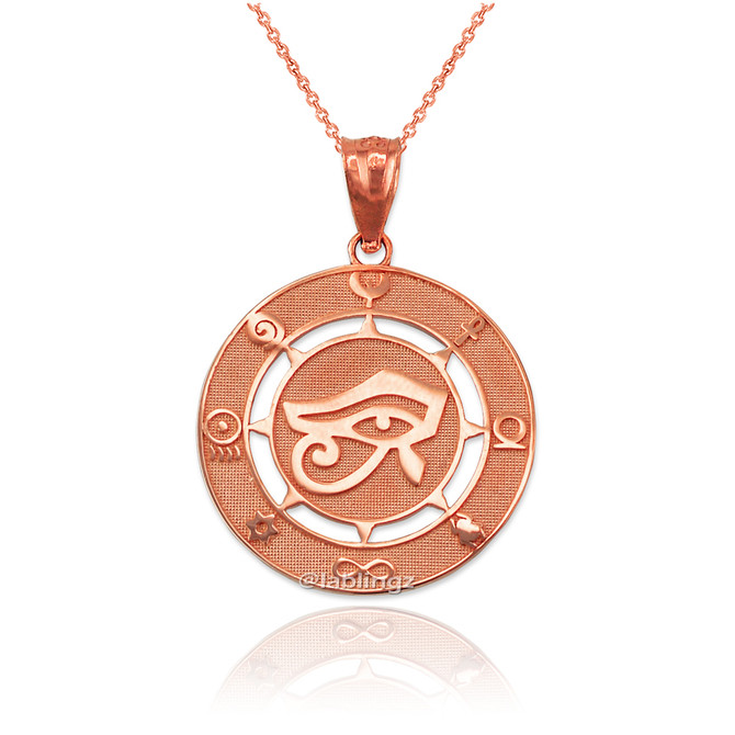 Rose Gold Eye of Horus Good Luck Amulet Pendant Necklace