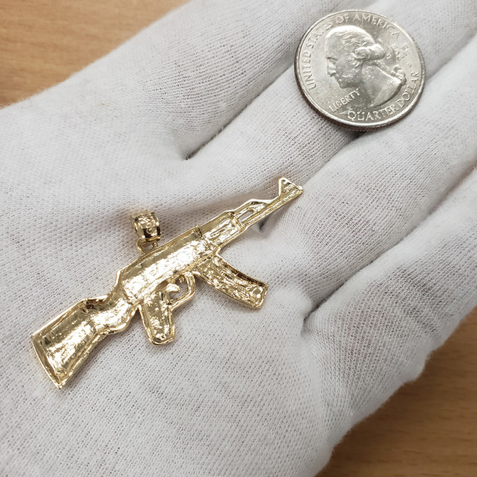 Yellow Gold AK-47 Rifle Gun Pendant