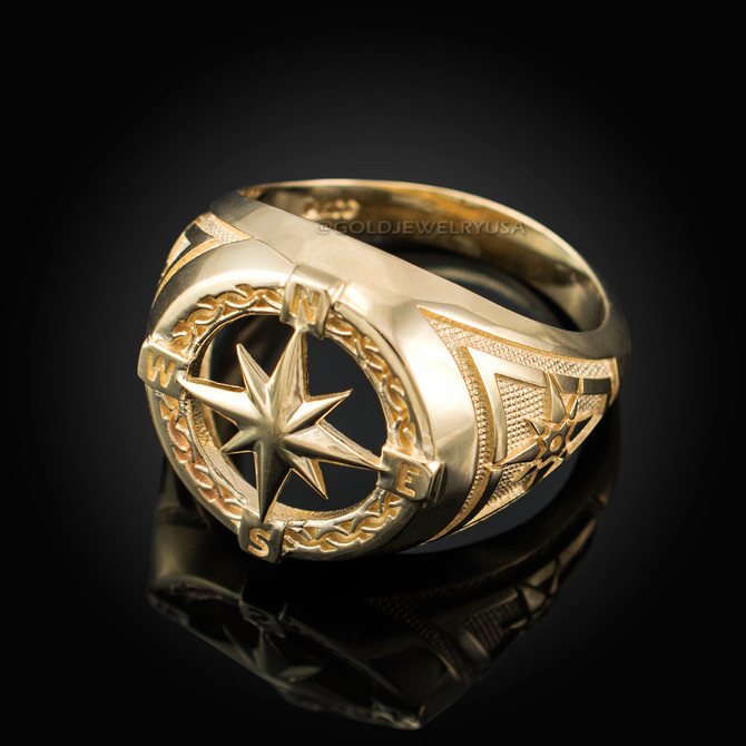 Mens Yellow Gold Compass Ring