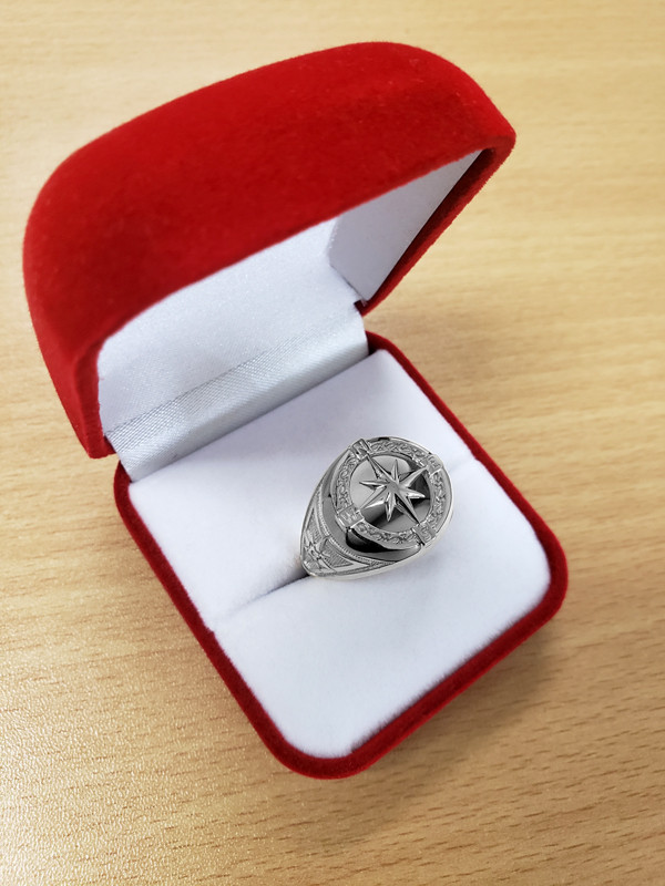 Mens White Gold Compass Ring