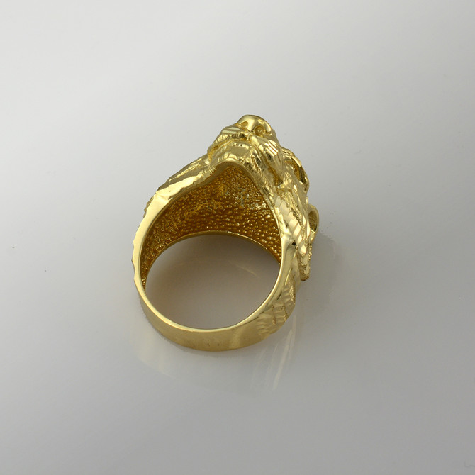 Mens Sparkle-Cut Yellow Gold Tiger Head Ring