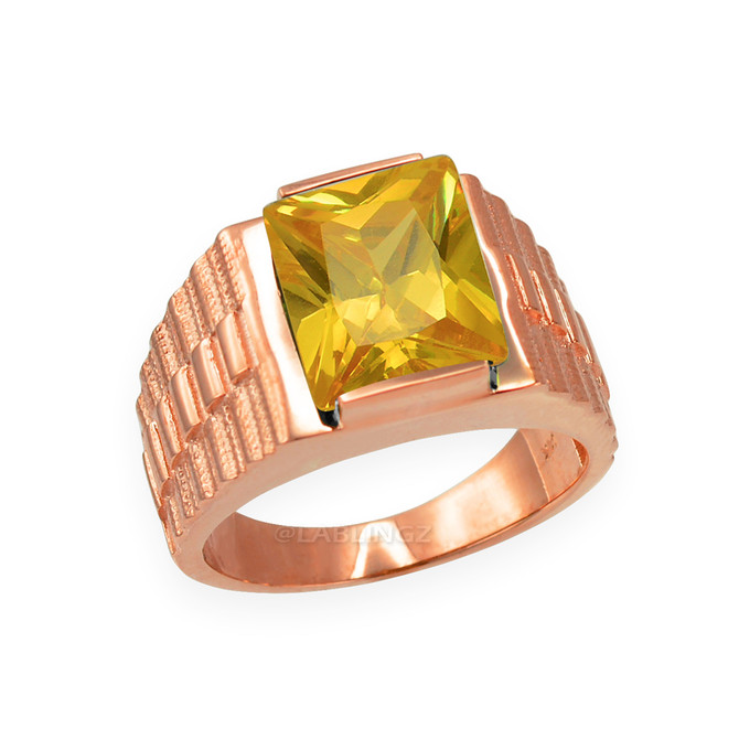 Mens Square CZ Birthstone Watchband Ring in Rose Gold