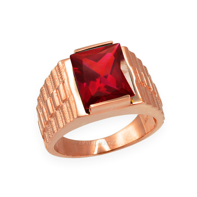 Mens Square CZ Birthstone Watchband Ring in Rose Gold