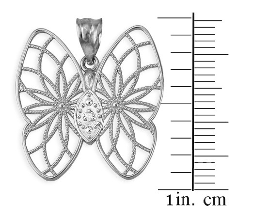 White Gold Filigree Butterfly Diamond Pendant Necklace