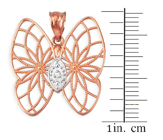 Rose Gold Filigree Butterfly Diamond Pendant Necklace