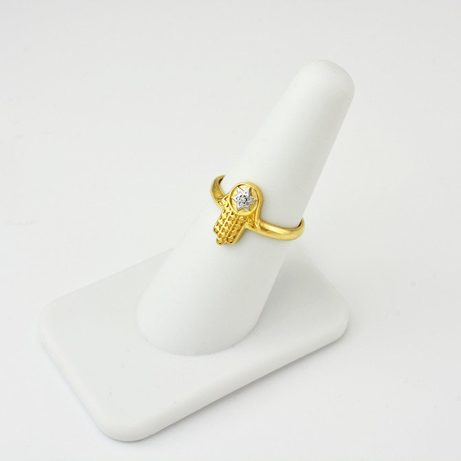 Yellow Gold Hamsa Star of David Diamond Ring