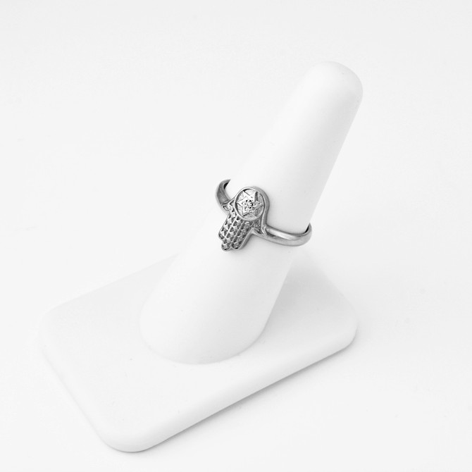 White Gold Hamsa Star of David Diamond Ring
