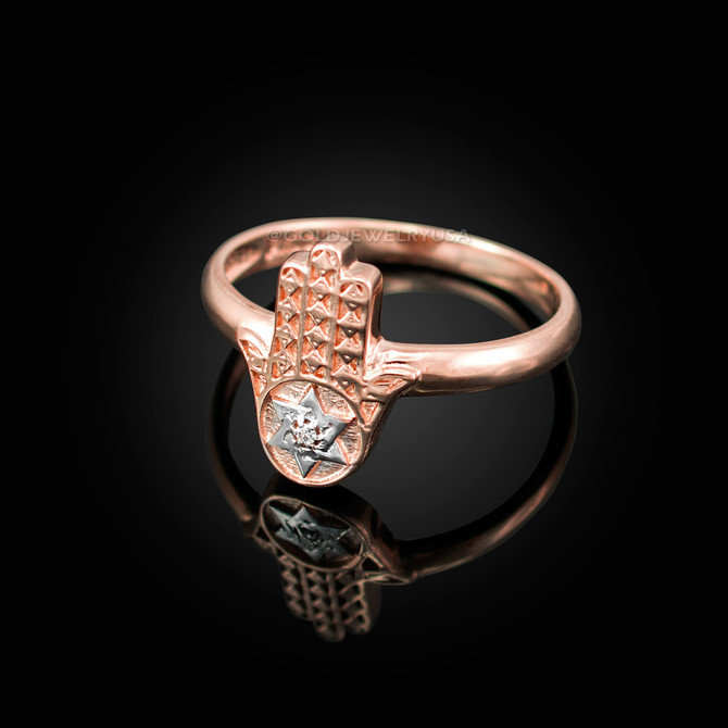 Rose Gold Hamsa Star of David Diamond Ring