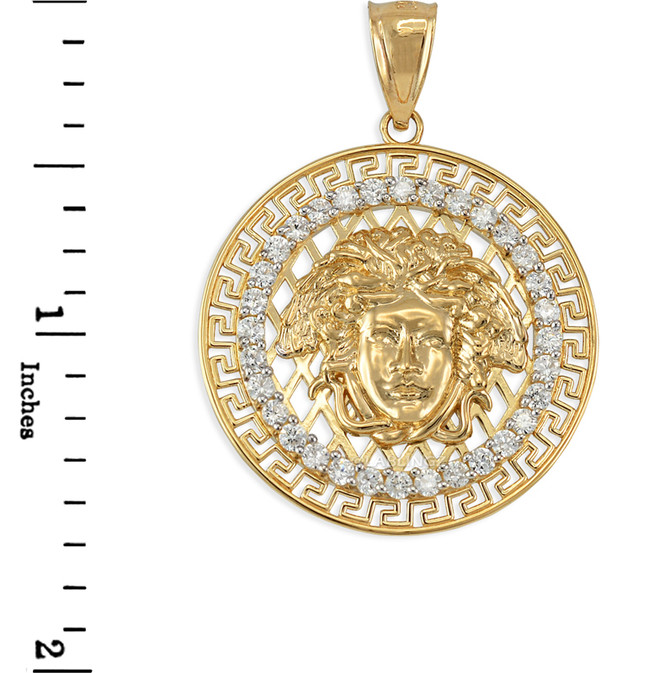 Yellow Gold Medusa CZ Medallion Pendant (S/L)
